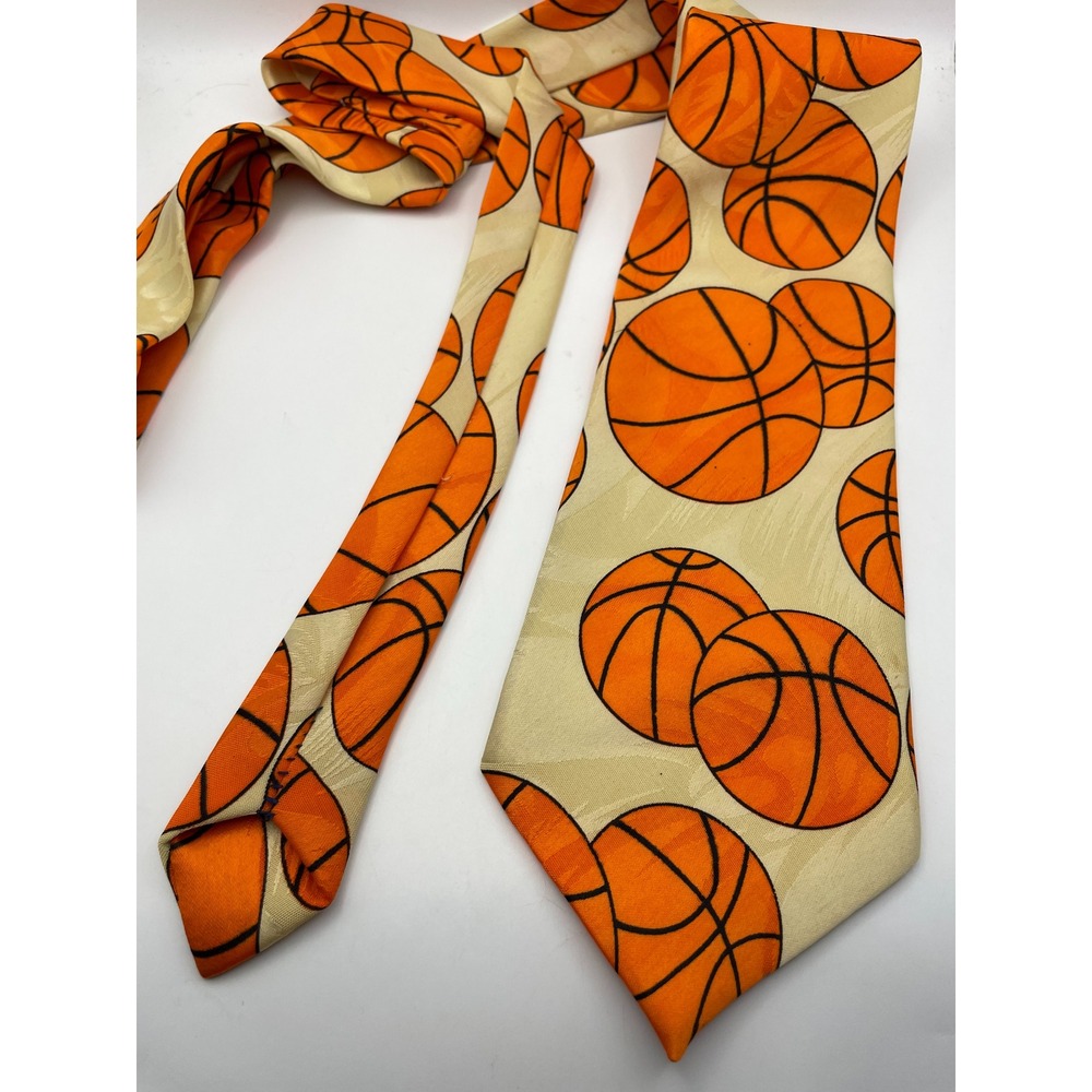Designs by A. Rogers Mens Basketball Silk House Necktie Orange Cream Sports Tie